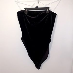 Forever 21 black strapless velour/velvet bodysuit